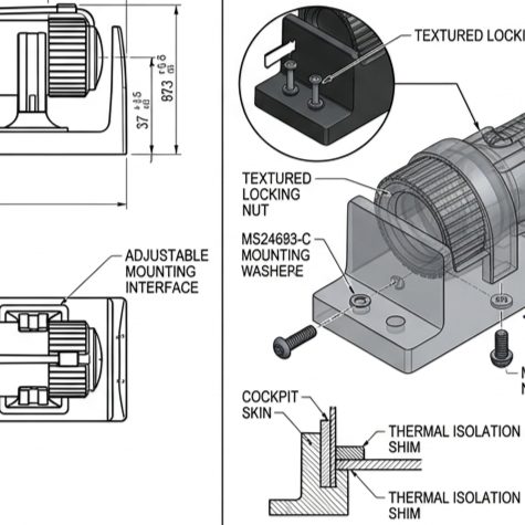 aircraft cockpit holder mounting torch 2d 3d engineering visualization